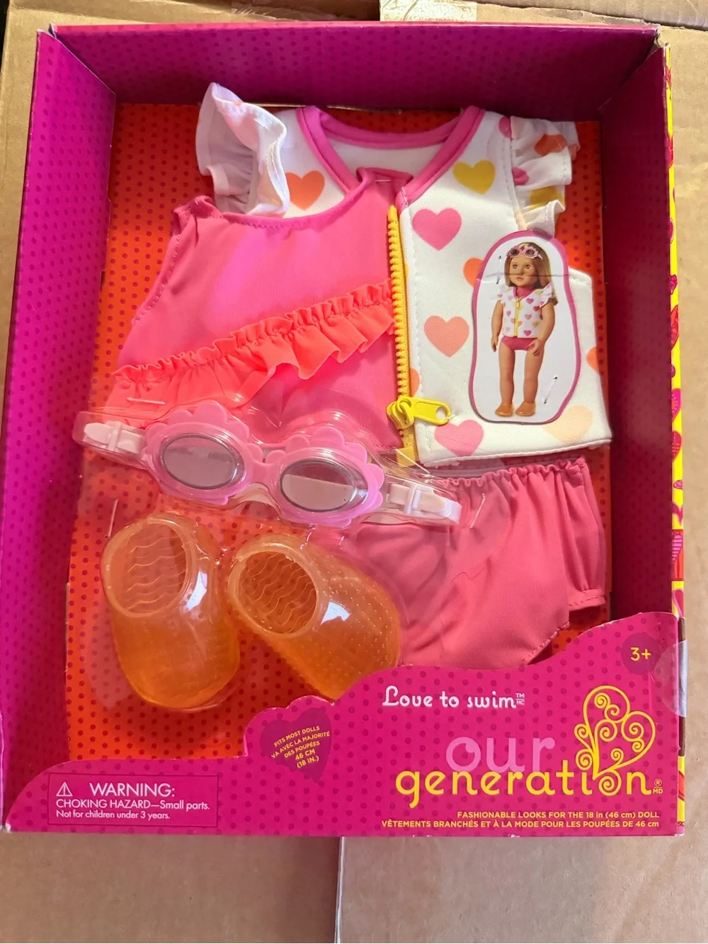 Our Generation Love to Swim Heart Print Life Vest Outfit Accessories for 18”Doll